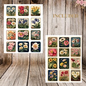 May include: A set of 18 vintage floral illustrations, featuring a variety of flowers in different colors and arrangements. The illustrations are perfect for scrapbooking, card making, and other craft projects.