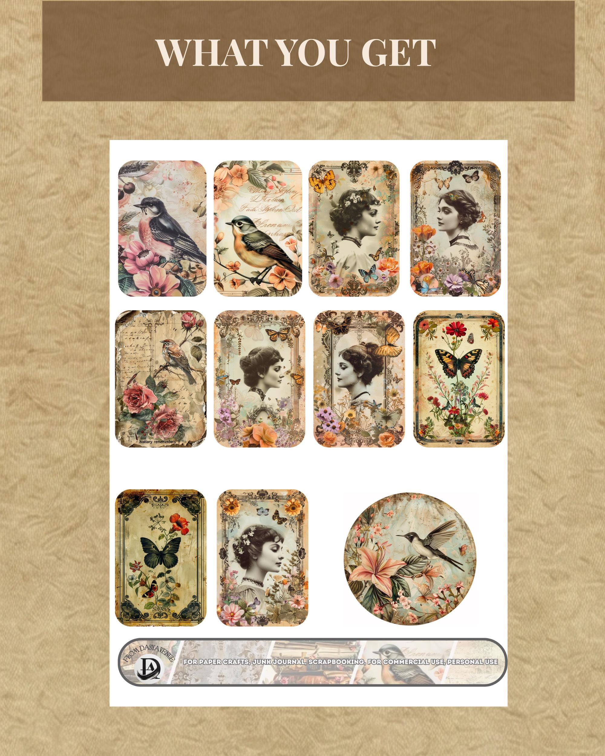 Vintage Ephemera Set Printable, Junk Journal Kit With Tags, Labels ...