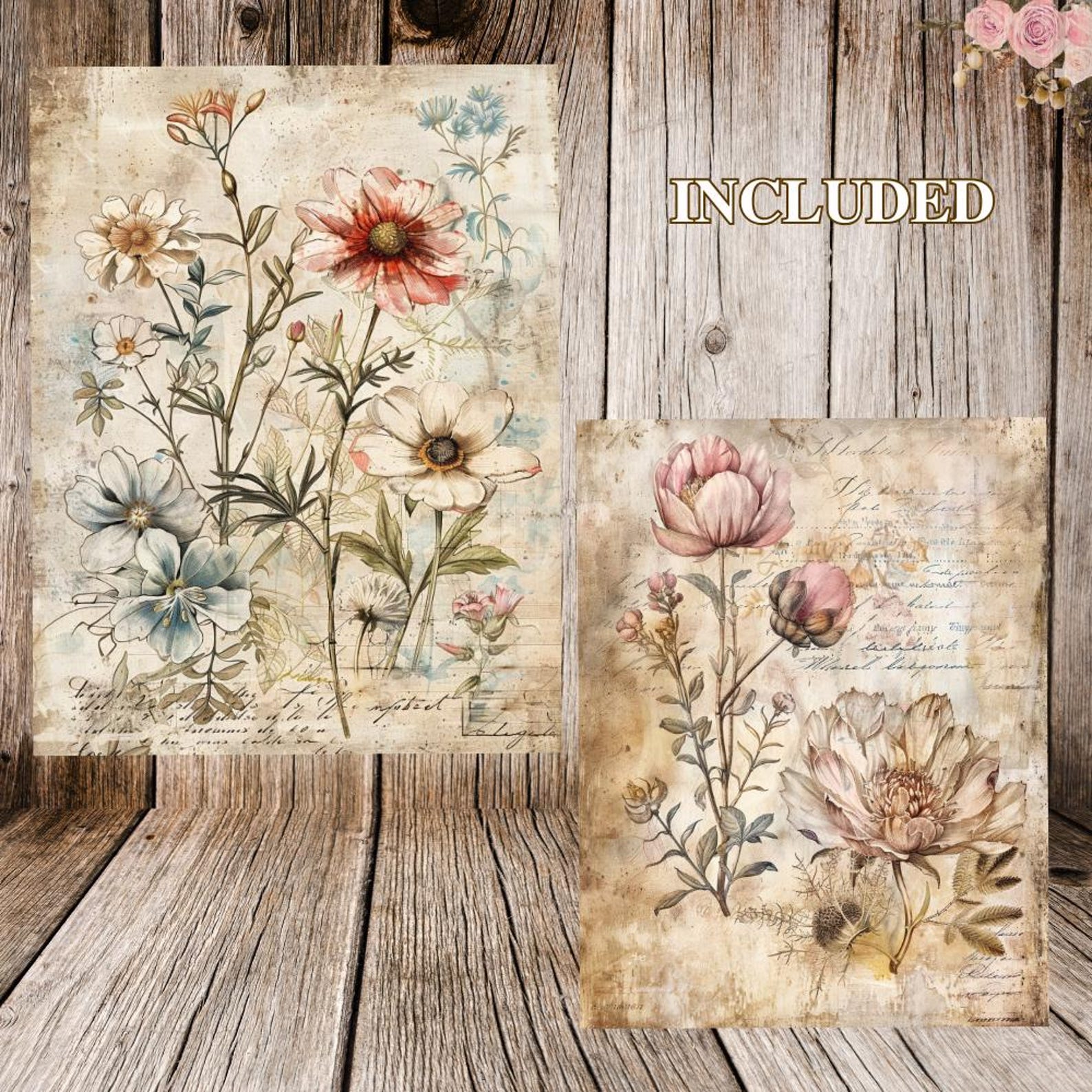 Vintage Botanical Meadow Junk Journal Set – Printable Ephemera, Floral ...