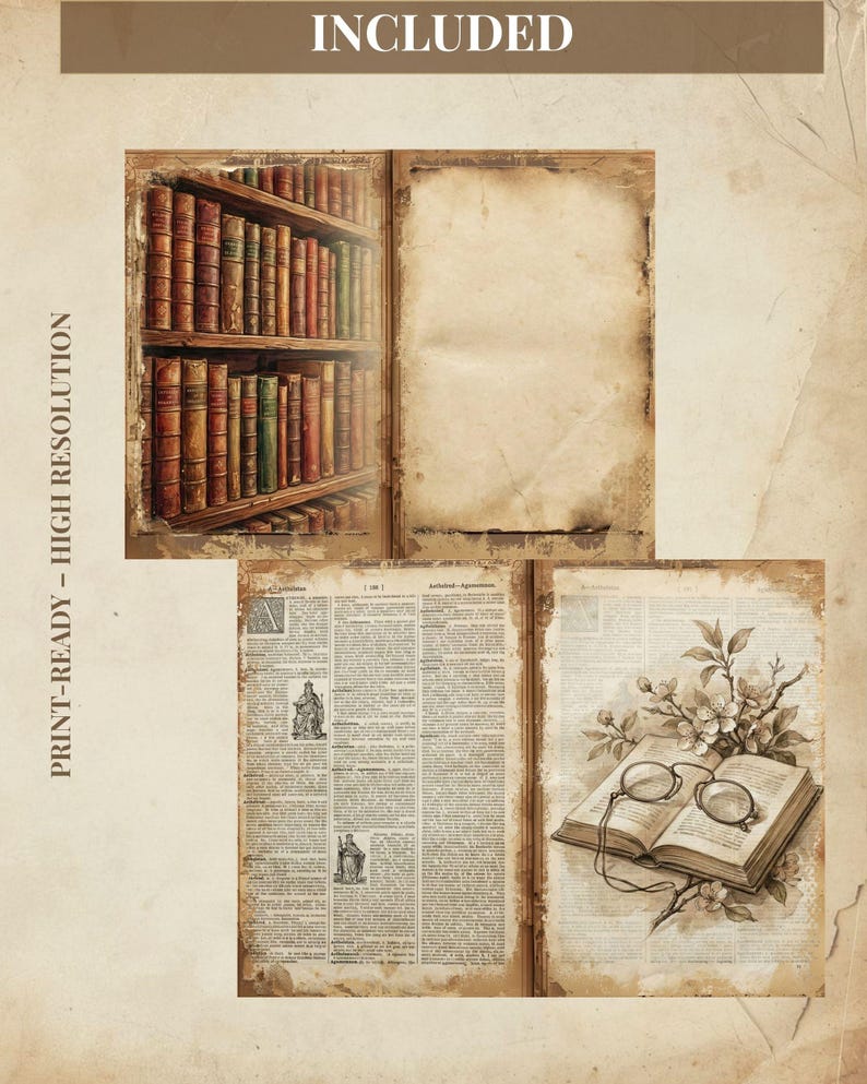 Vintage Library Junk Journal Kit, Dark Academia Digital Paper ...