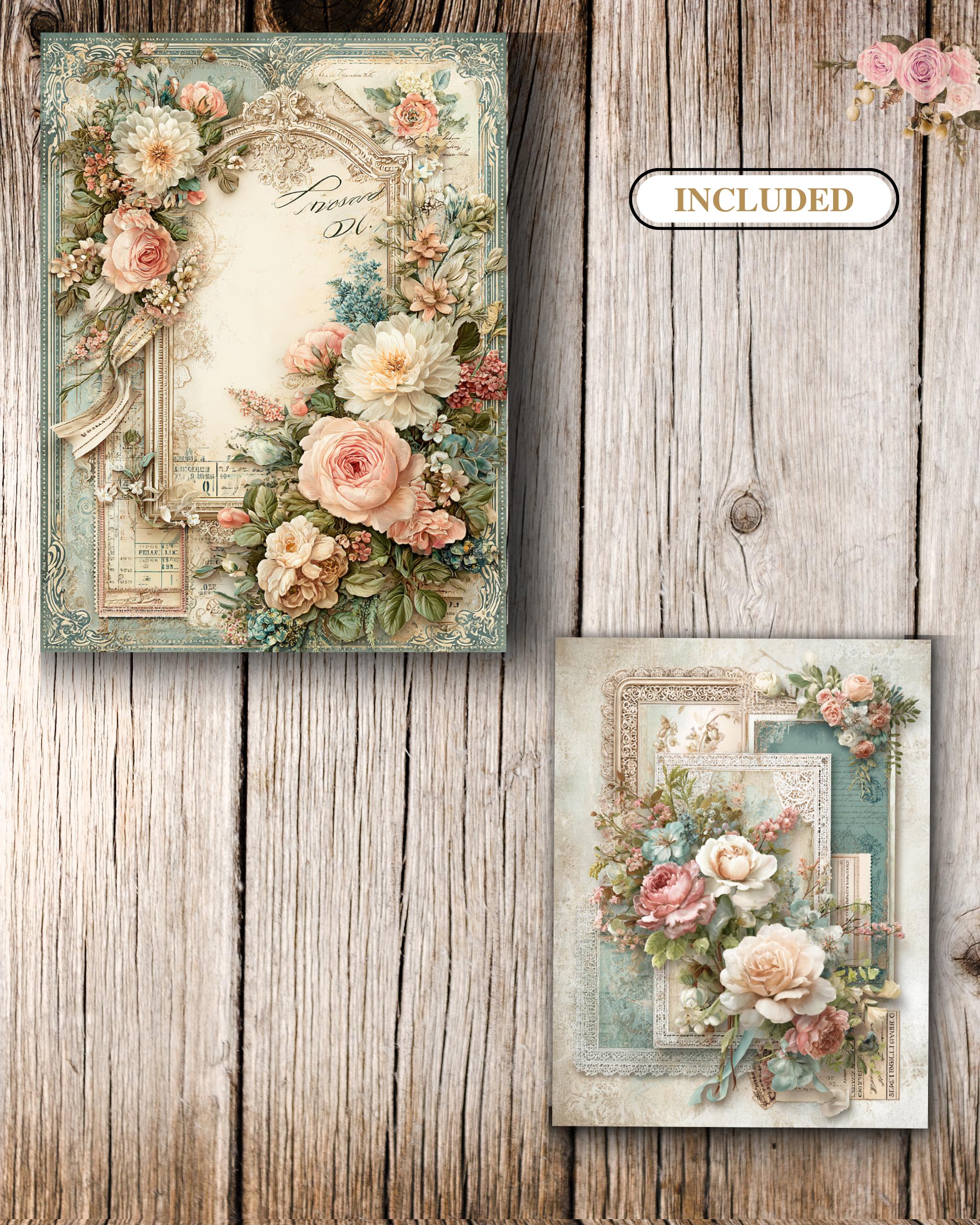 Vintage Rose Junk Journal Pages, Shabby Chic Ephemera Printable, Floral ...
