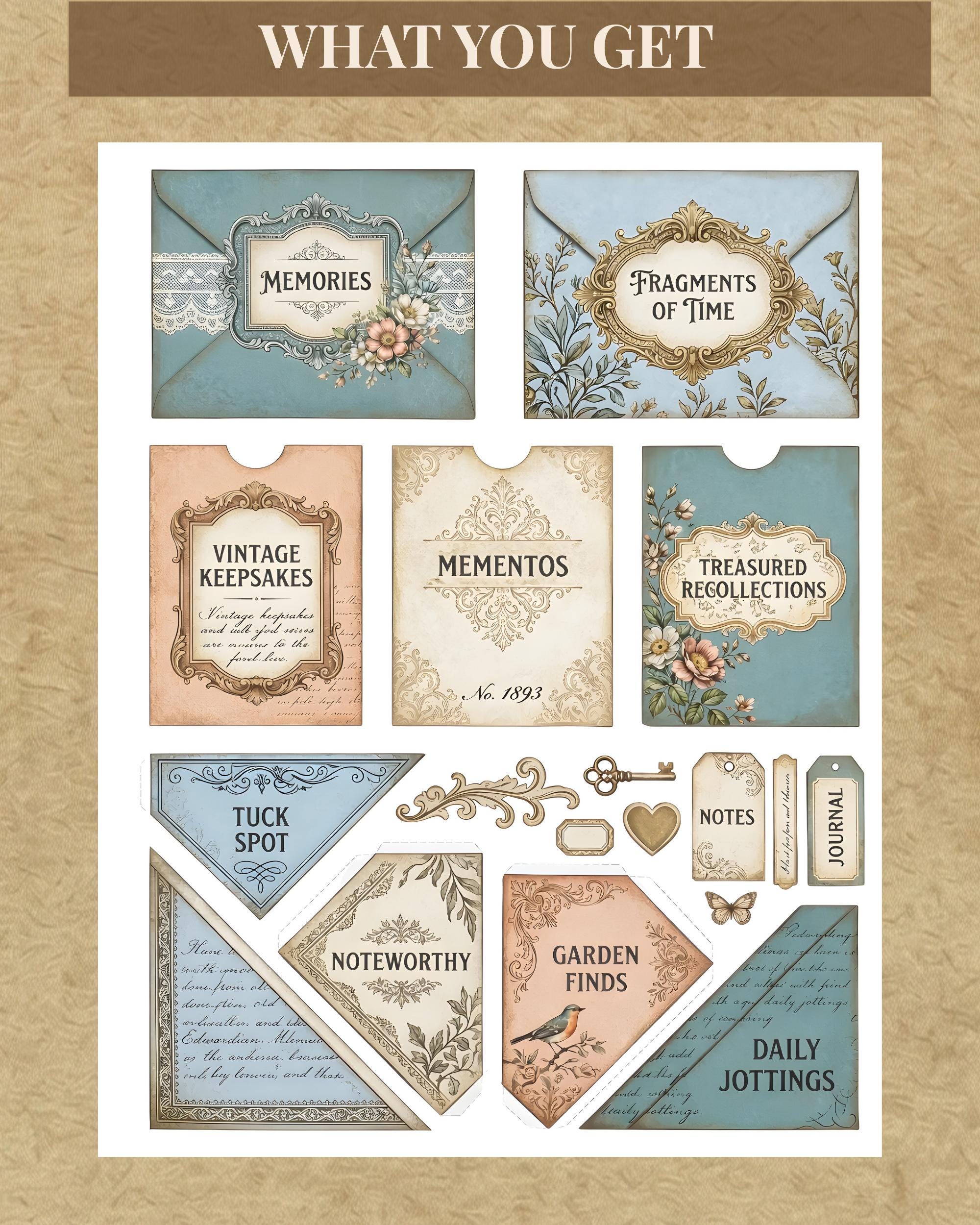 Vintage Journal Pocket & Tags Printable, Junk Journal Ephemera, French ...