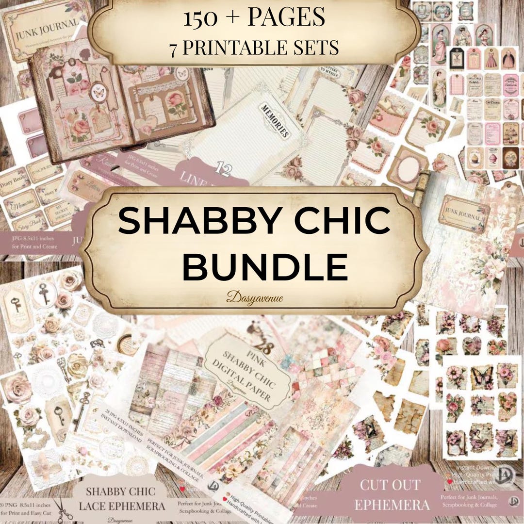 Pink Shabby Chic Junk Journal Bundle | Printable Vintage Rose Ephemera ...