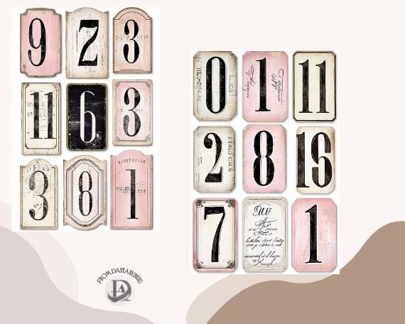 Pink Number Labels Pink Number Industrial Labels , Junk Journaling Labels, Words for Junk ...
