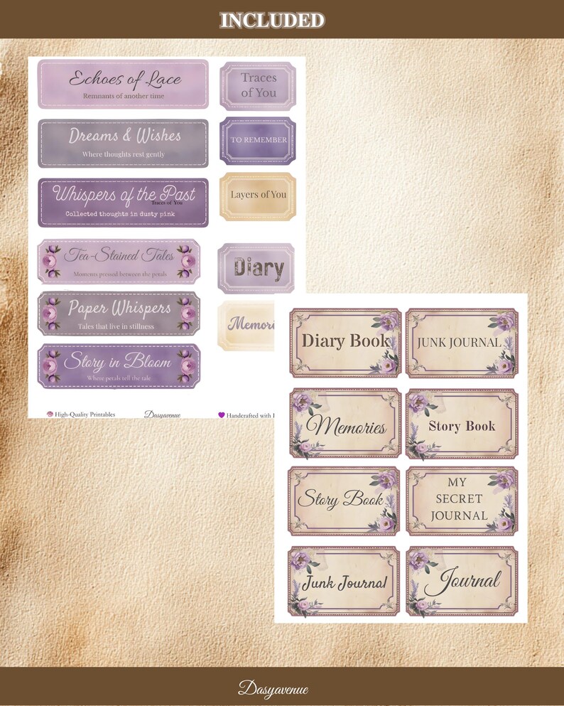 Vintage Purple Junk Journal Kit | Printable Labels, Tags, Tickets ...