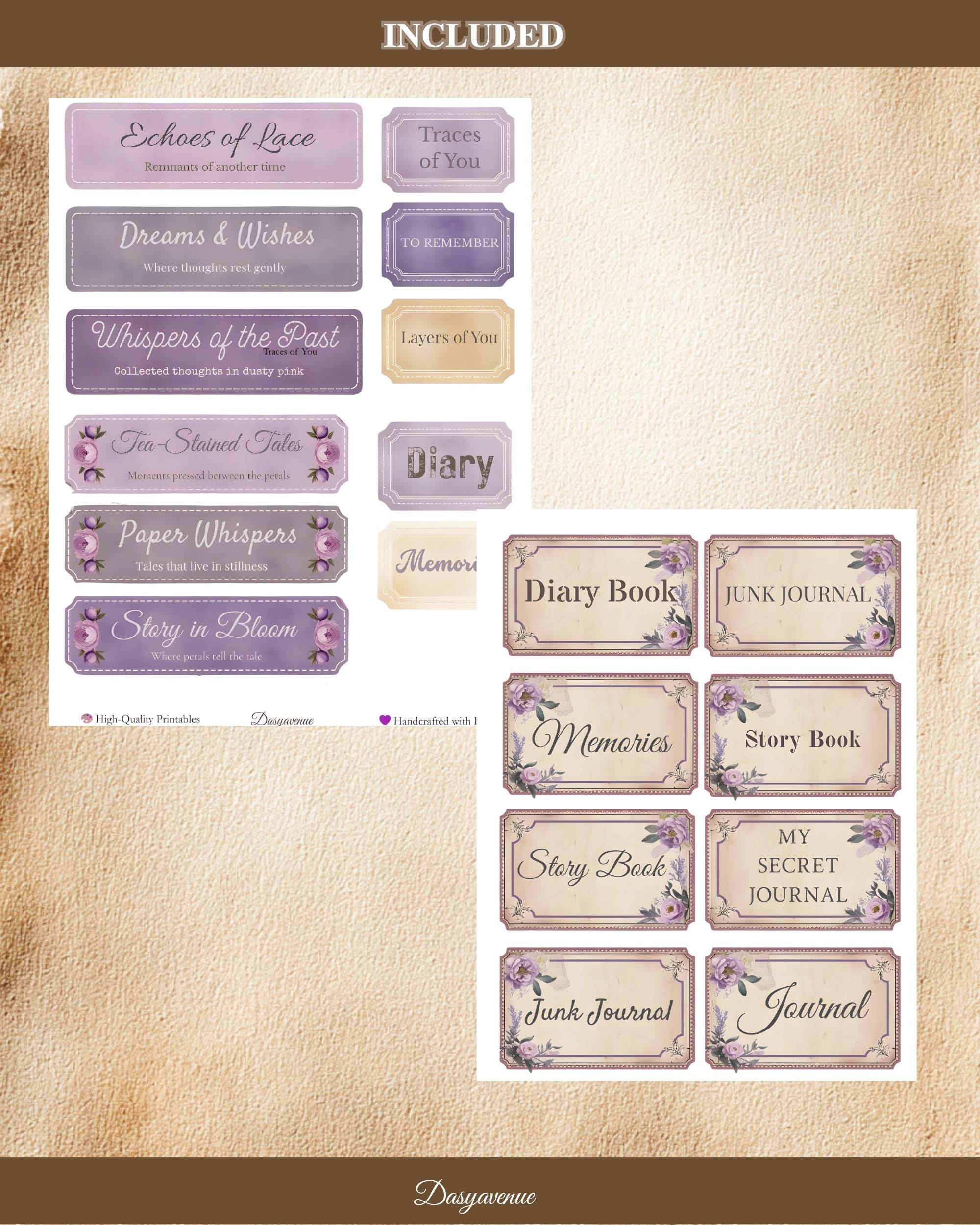 Vintage Purple Junk Journal Kit | Printable Labels, Tags, Tickets ...