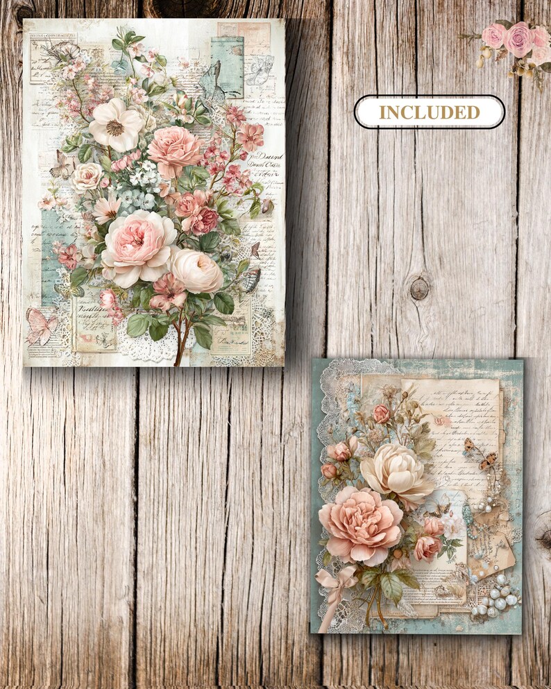 Vintage Rose Junk Journal Pages, Shabby Chic Ephemera Printable, Floral ...