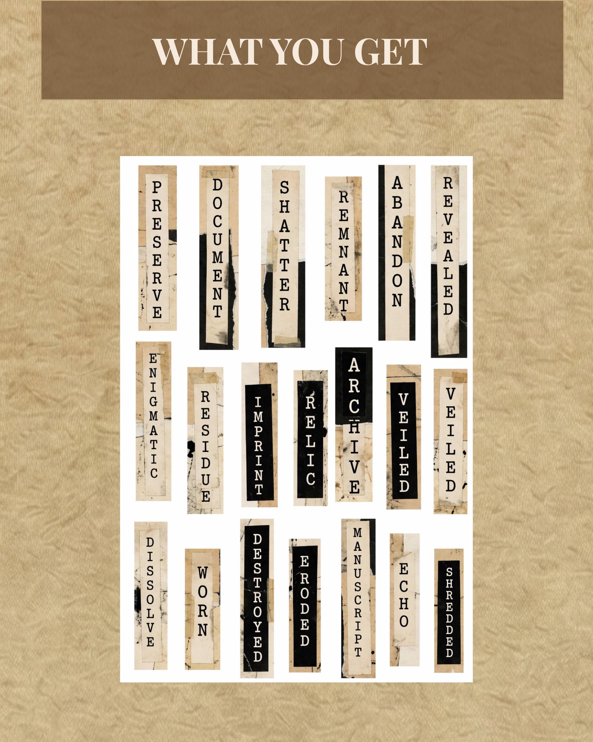 Vintage Archive Labels, Vertical Grunge Strips, Junk Journal Labels ...