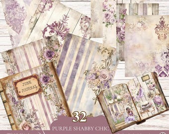 Shabby Chic Junk Journal Pages | Vintage Floral Ephemera Pages | Purple Printable Scrapbook Paper | Antique Collage Sheets | Craft Supplies