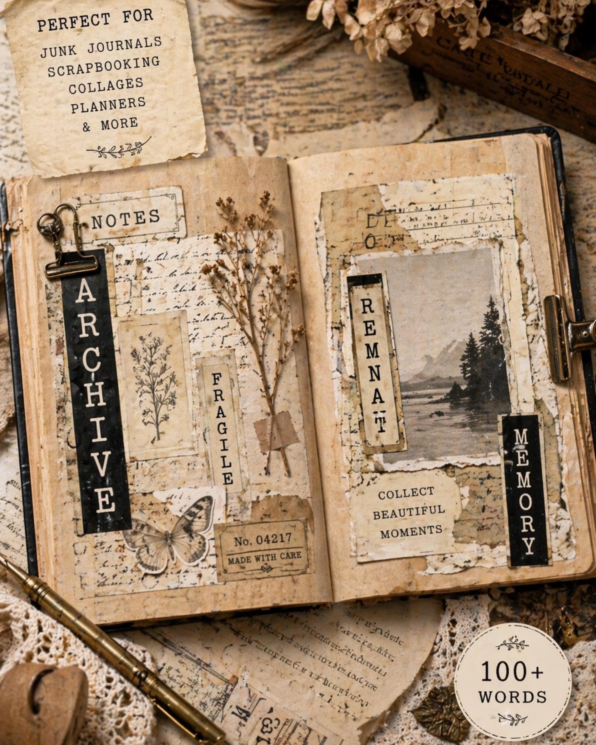 Vintage Archive Labels, Vertical Grunge Strips, Junk Journal Labels ...