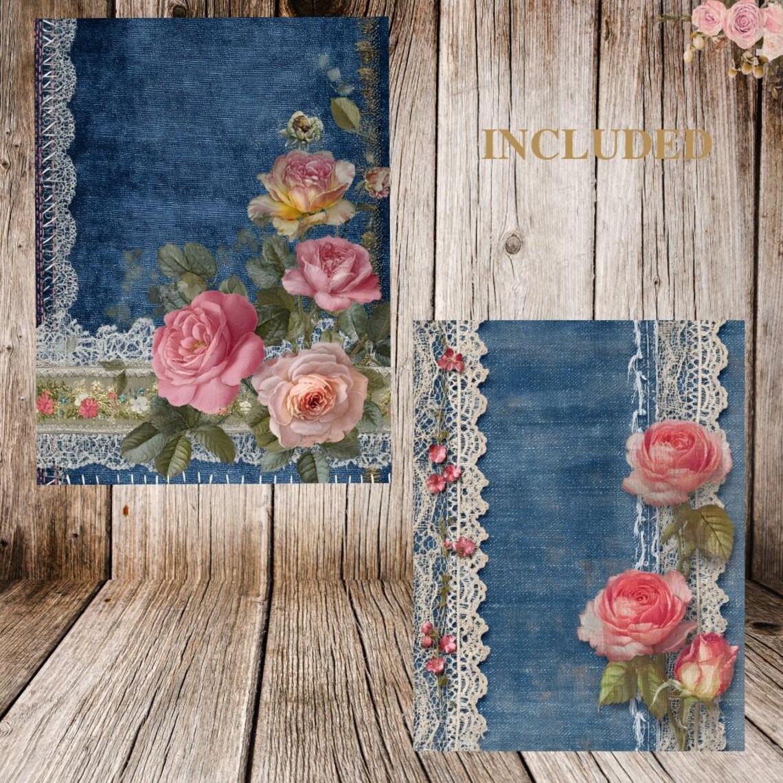 Vintage Denim Junk Journal Set - 32 Printable Pages With Lace, Roses ...