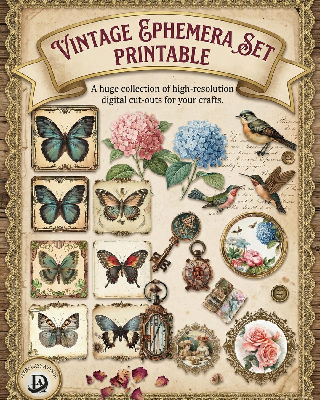 Vintage Ephemera Set Printable, Junk Journal Kit With Tags, Labels ...