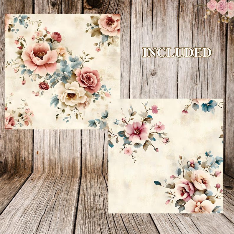36 Vintage Floral Digital Papers – Shabby Chic & Antique Rose ...