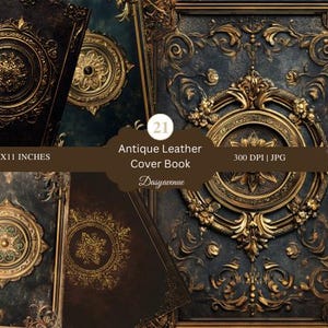Couvertures de livres en cuir antique | Motifs fleuris vintage | Élégante collection d'art numérique | Éphémères pour journaux indésirables | Paquet de papier pour scrapbooking