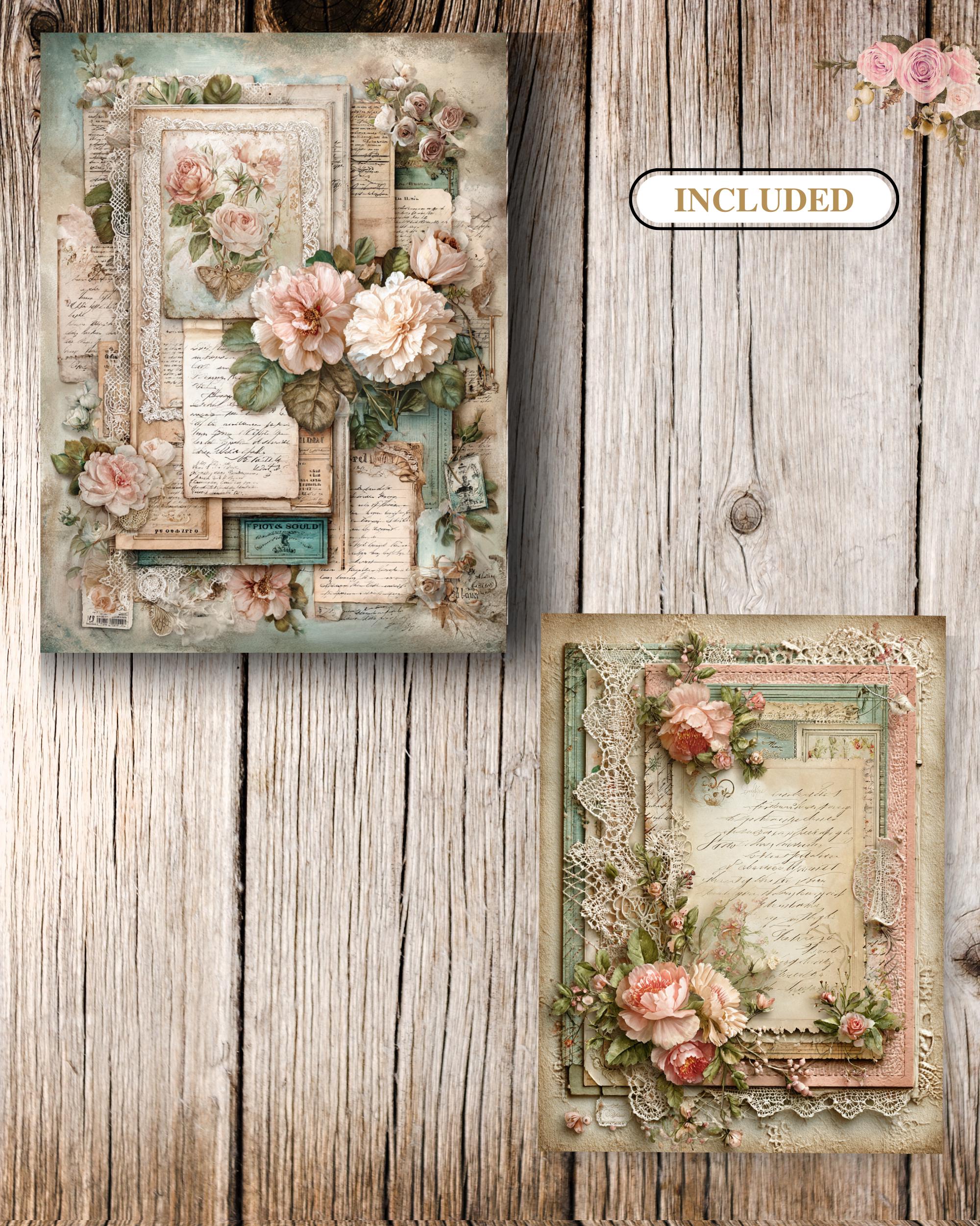 Vintage Rose Junk Journal Pages, Shabby Chic Ephemera Printable, Floral ...