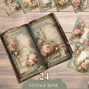 Vintage Rose Junk Journal Pages, Shabby Chic Ephemera Printable, Floral Scrapbook Paper Pack, Antique Backgrounds, Instant Download