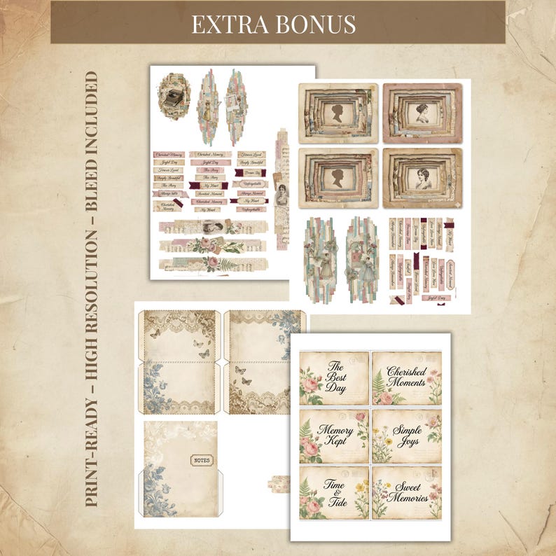 Memory Backing Paper Vintage Memory Junk Journal Kit, Mixed Media Collage Papers & Ephemera ...