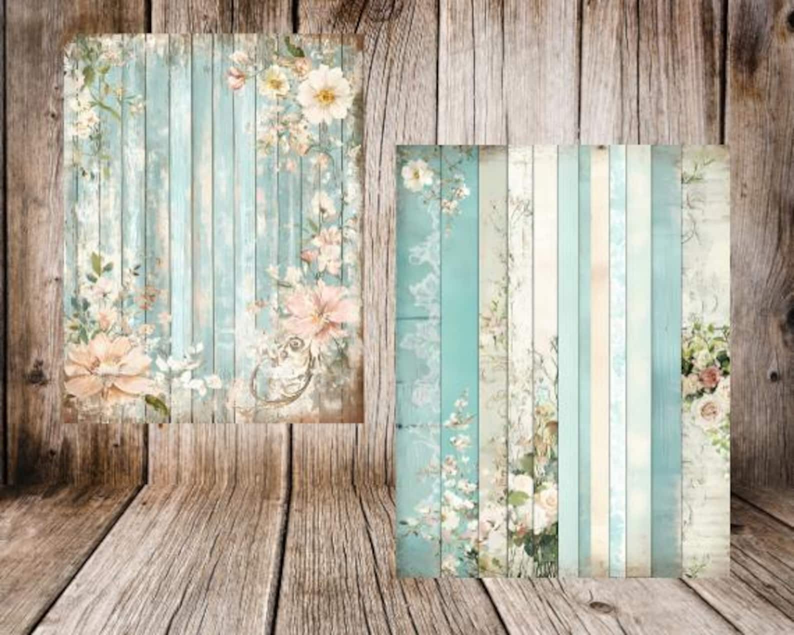 Shabby Chic Junk Journal Pages | Vintage Floral Printable Papers | Blue ...
