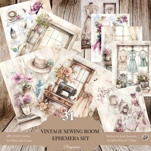 Material de costura efímero para diarios basura, páginas imprimibles vintage con vestidos, sombreros y flores de moda, páginas florales de estilo shabby chic.