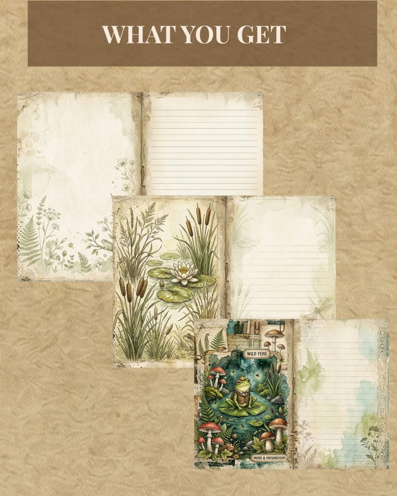 Frog Cottagecore Junk Journal Kit, Pond Ephemera Printable, Mushroom ...