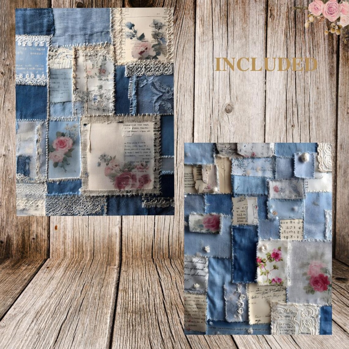 Vintage Denim Junk Journal Set - 32 Printable Pages With Lace, Roses ...