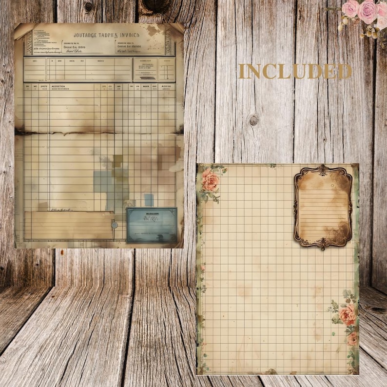 29 vintage rutnätspapper | Utskrivbara journalsidor i shabby chic | Smutsiga efemera-bakgrunder | Skräpjournal, scrapbooking, collage bild 5