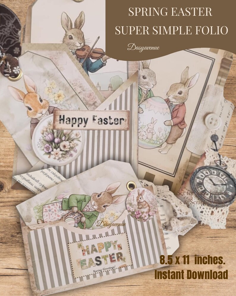 Spring Easter Super Simple Folio | Vintage Bunny Junk Journal Pages ...
