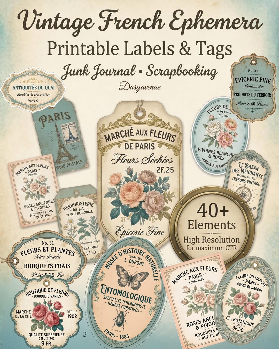 Vintage Paris Ephemera Printable French Labels Antique Tags Curiosities ...