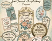 Vintage Paris Ephemera Printable French Labels Antique Tags Curiosities Collage Sheets Junk Journal Fussy Cut Vintage Tickets Set