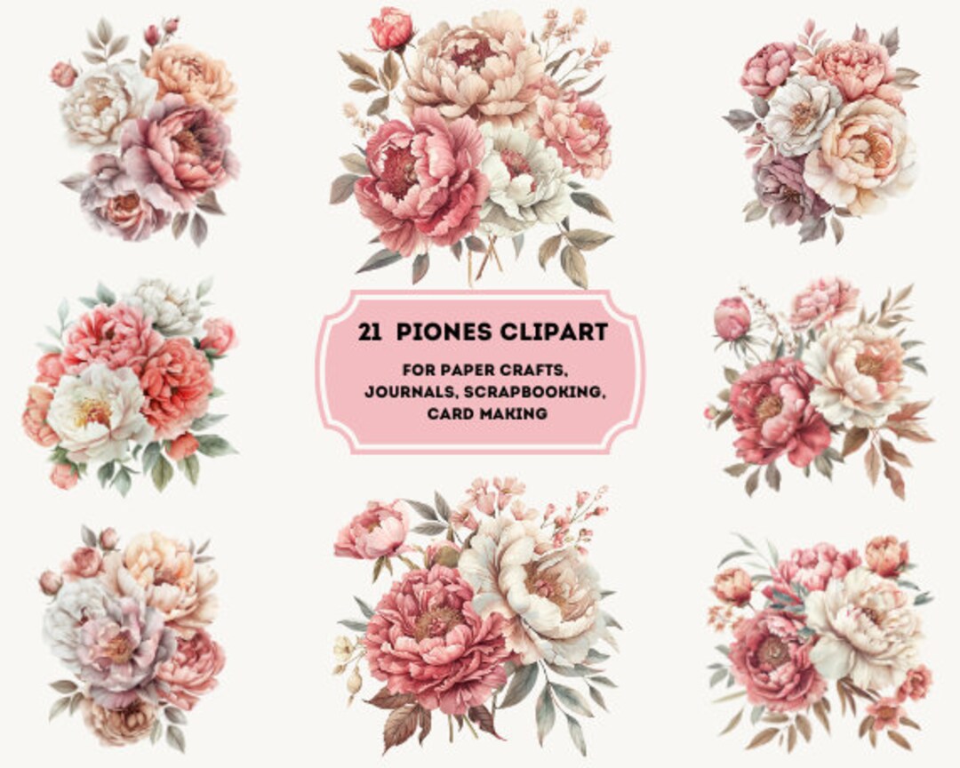 21 Peonies Bouquet Clipart, Peonies Print, Printable Watercolor Clipart ...