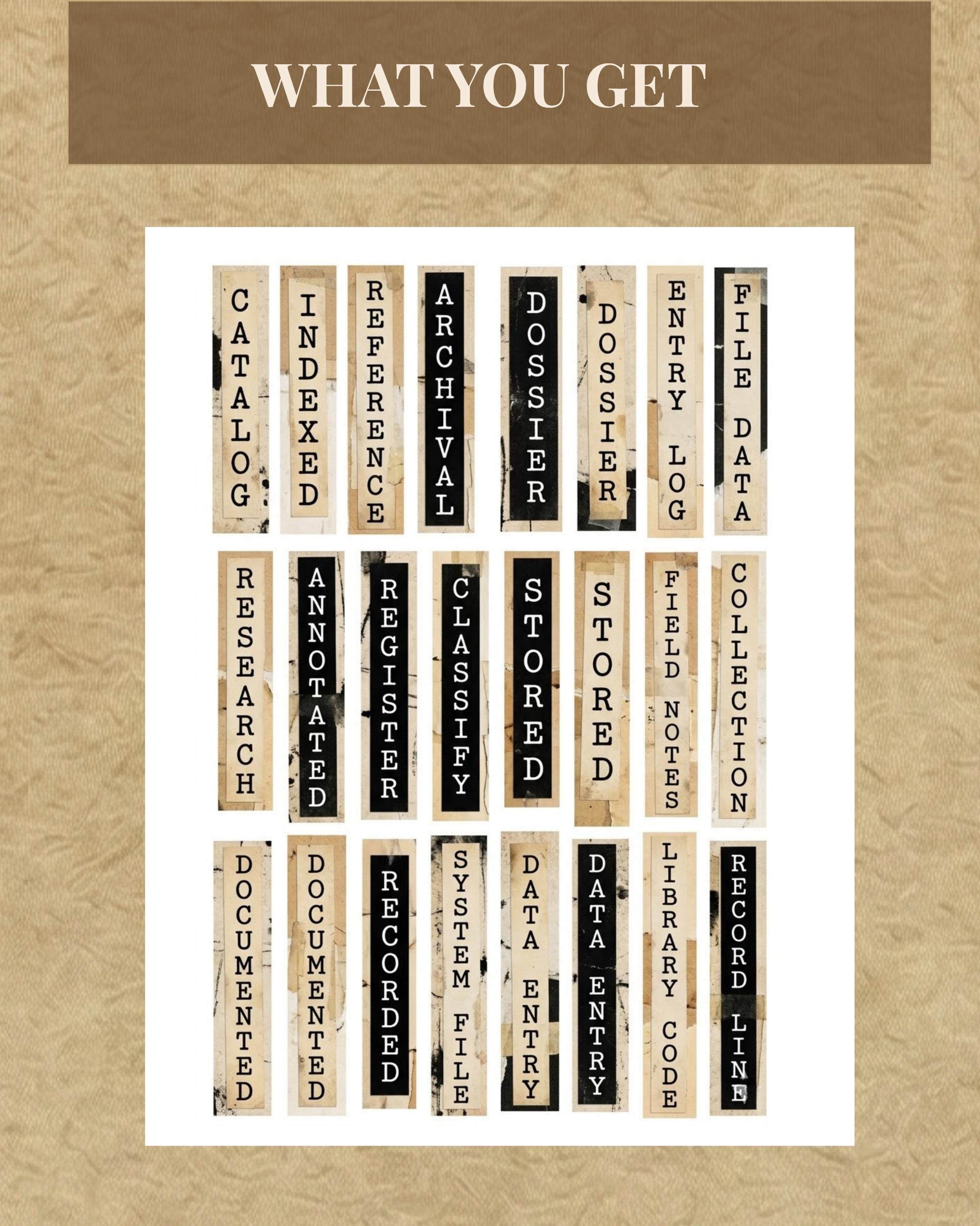 Printable Vertical Labeks Vintage Archive Labels, Vertical Grunge Strips, Junk Journal Labels ...