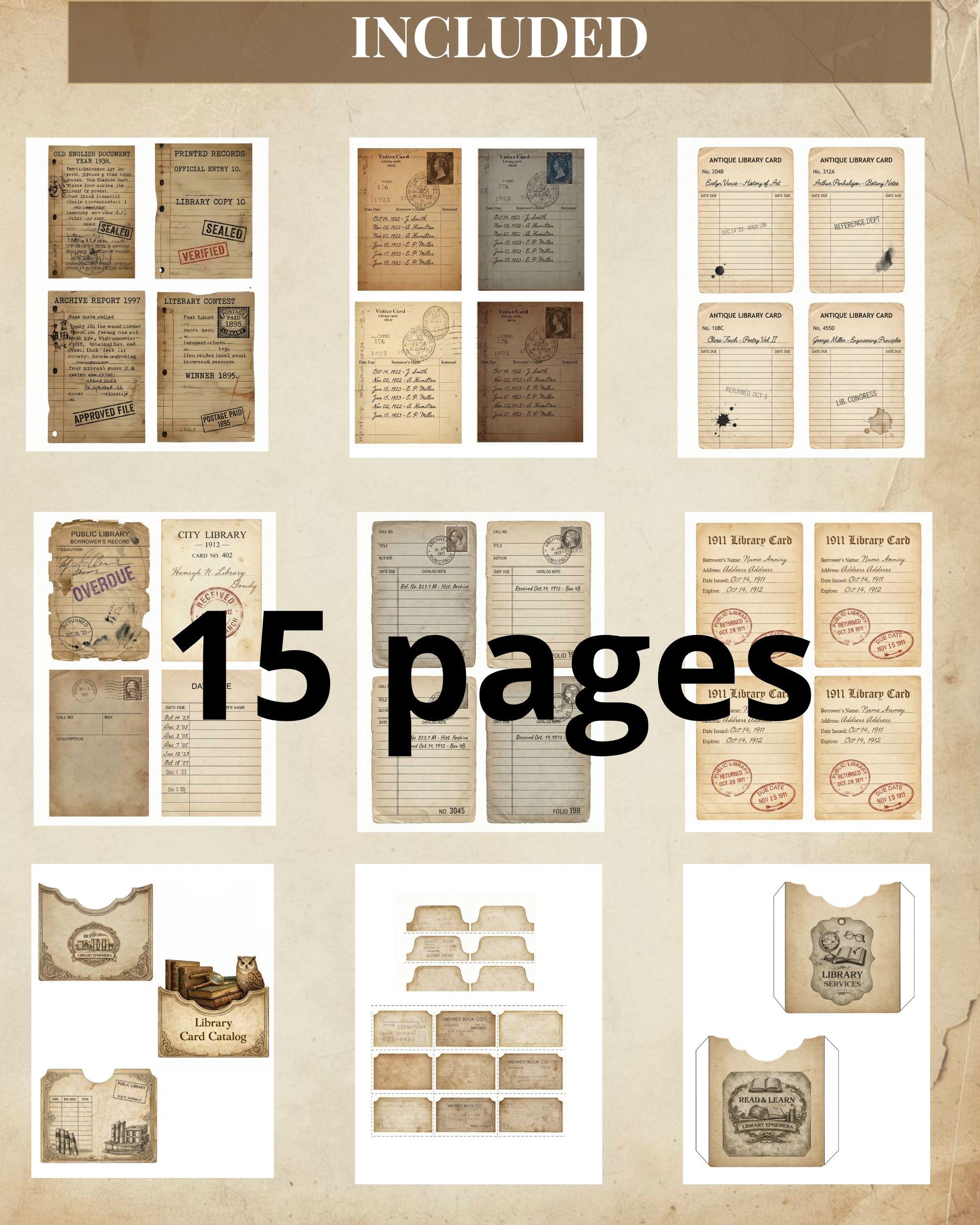 Vintage Library Card Printable Pages, Old Library Cards & Pockets, Junk ...