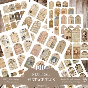 Oltre 100 etichette vintage per effimeri / Etichette, biglietti e cartellini per diario stampabili / Kit per diario spazzatura, carta per collage, download digitale