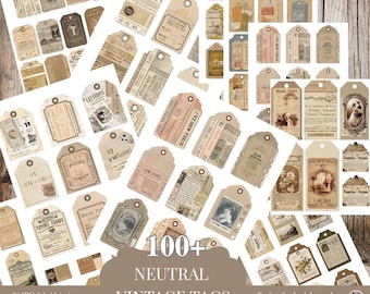 100+ Vintage Ephemera Tags | Printable Journal Tags, Labels & Tickets | Junk Journal Kit, Collage Paper, Digital Download