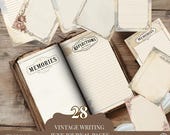 Printable Junk Journal Writing Pages | 28 Vintage Prompts for Memories, Letters & Reflections | Lined Pages| Scrapbook Ephemera Set