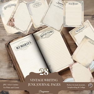 Páginas imprimibles para escribir en un diario basura / 28 ideas vintage para recuerdos, cartas y reflexiones / 8,5 x 11 JPG / Set de efímeras para álbumes de recortes