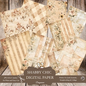 Soft beige Shabby Chic Junk Journal Pack Printable | Rose Ephemera Pages | Vintage Floral Scrapbook Paper | Grunge Pastel Journal Papers