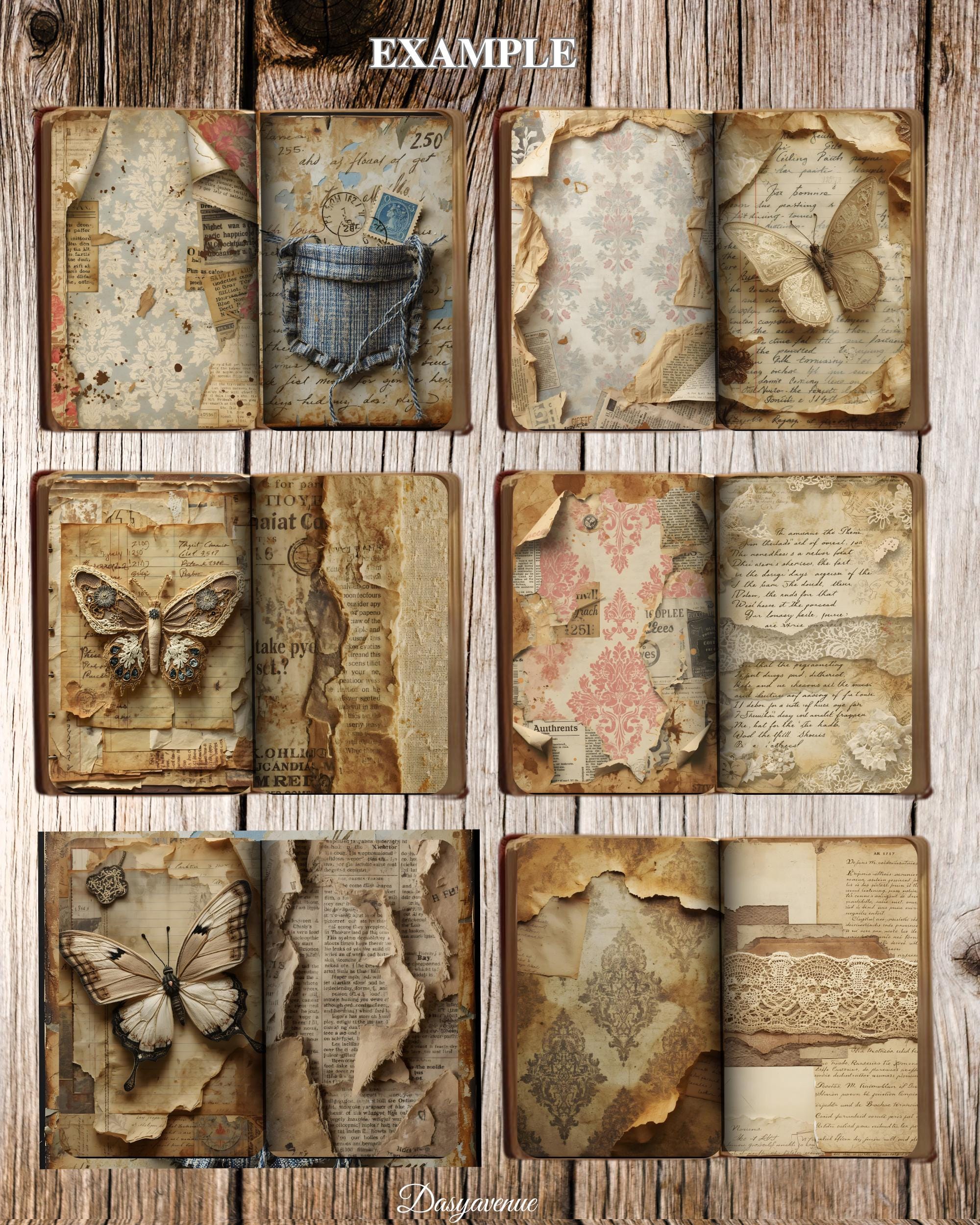 Vintage Damaged Paper Junk Journal Pages | Distressed Grunge Collage ...