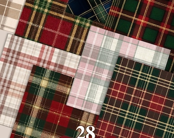 Vintage Christmas Tartan Plaid Digital Paper | 28 Seamless Textures | Red Green Cream Buffalo Check Patterns for Junk Journal & Scrapbooking