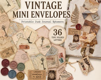 Vintage Mini Envelopes Printable Kit, Tiny Folded Letters, Junk Journal Ephemera, Vintage Mail, Printable Paper Craft, 36 Mini Envelopes