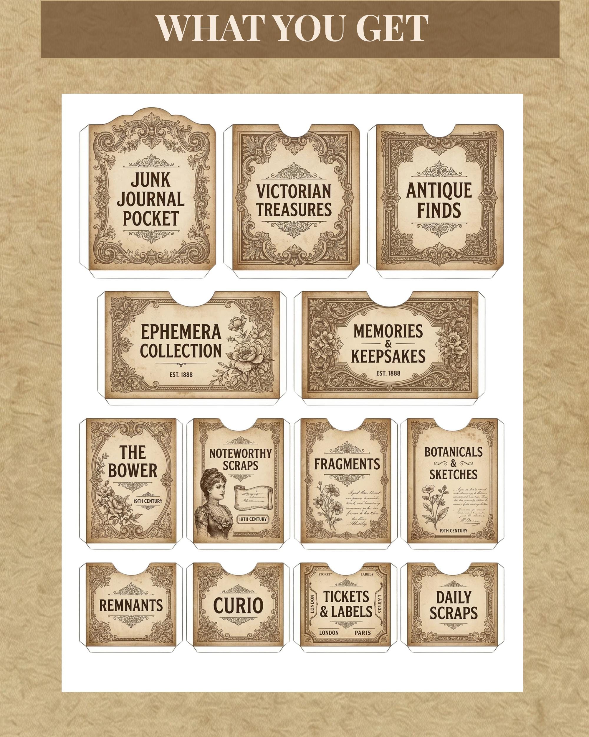 Vintage Sepia Junk Journal Pockets Printable, Shabby Chic Ephemera ...