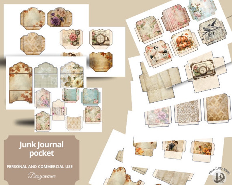 Junk Journal Pocket, 22 Sheets Digital Download - Perfect for Paper ...