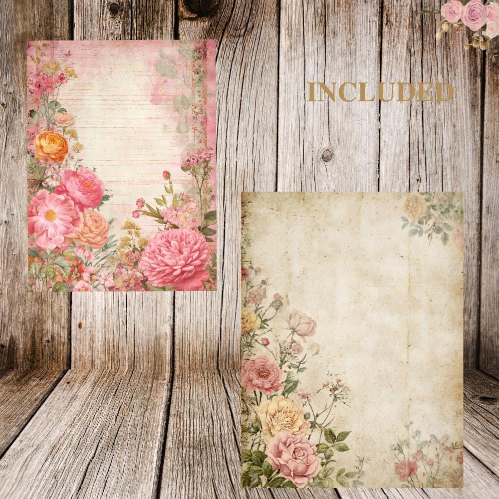 Vintage Floral Meadow Junk Journal Pages, Printable Lined & Background ...
