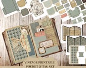 Printable Vintage Junk Journal Set – Pockets, Envelope, Tags & Ephemera for Collage, Scrapbooking, Folio Pages, Layering Projects