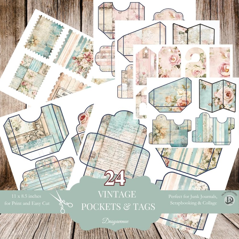 Vintage Junk Journal Pockets & Envelopes, Shabby Chic Ephemera Kit ...
