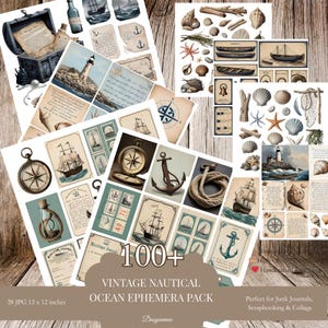 Vintage Nautical Junk Journal Tags, Ocean Scrapbook Ephemera, Marine Collage Sheets, Sea Clipart Printable Bundle 28 JPG