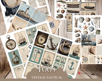 Vintage Nautical Junk Journal Ephemera, Ocean Scrapbook Ephemera, Marine Collage Sheets,