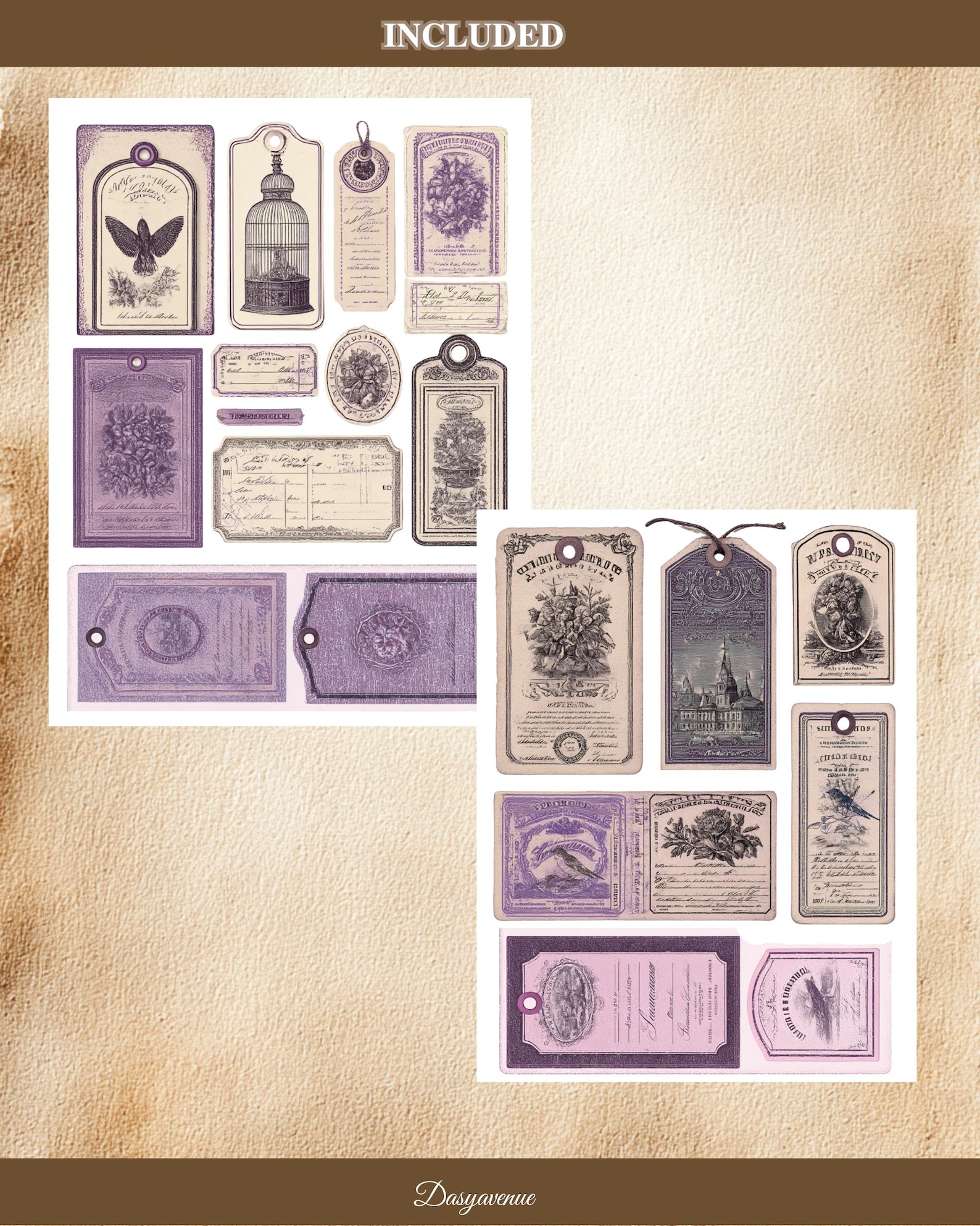 Vintage Purple Junk Journal Kit | Printable Labels, Tags, Tickets ...