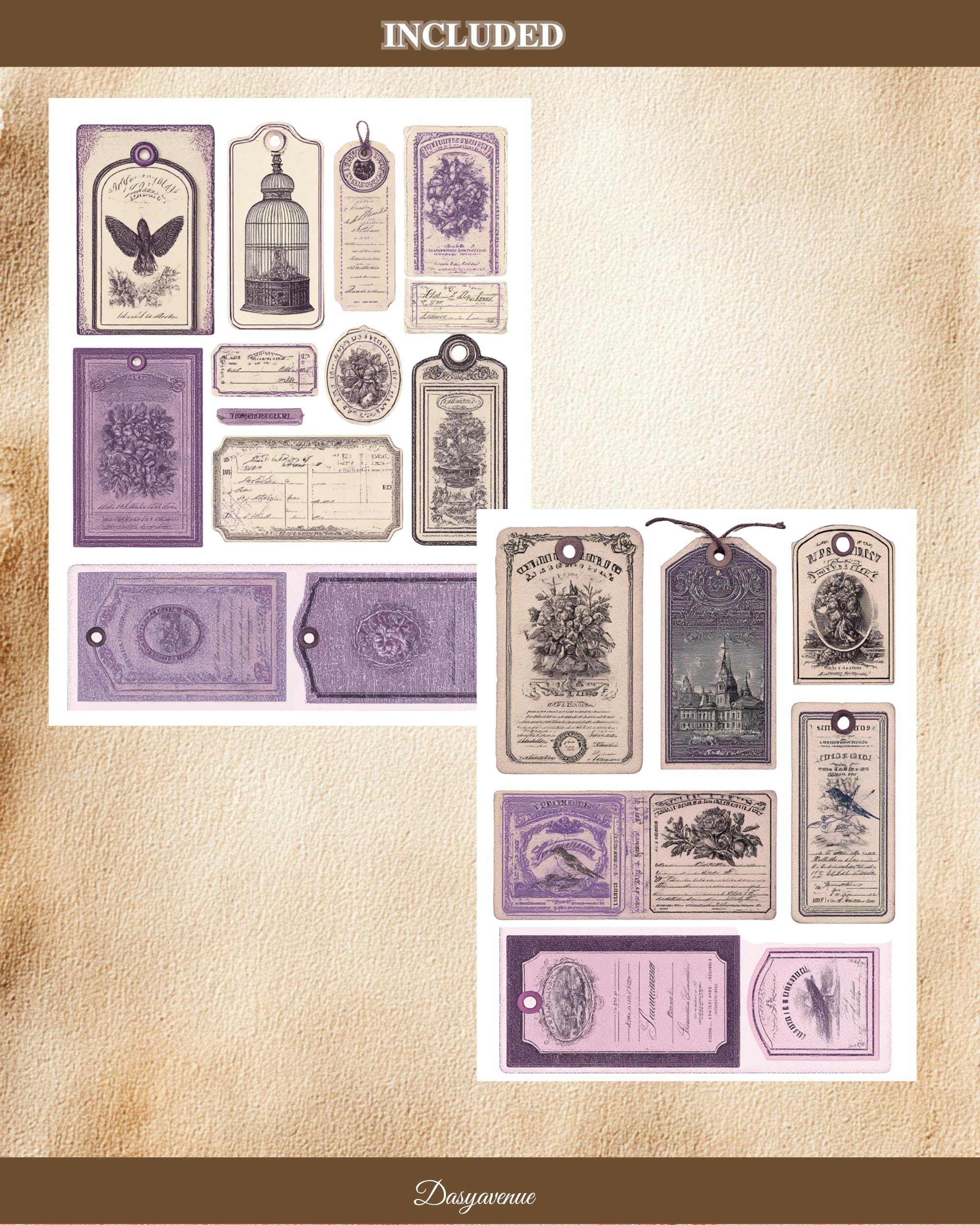 Vintage Purple Junk Journal Kit | Printable Labels, Tags, Tickets ...