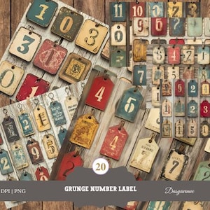 Nummer industriële etiketten, labels voor ongewenste dagboeken, woorden voor ongewenste tijdschriften, ongewenste dagboeknummers, vintage nummers, afdrukbare ephemera